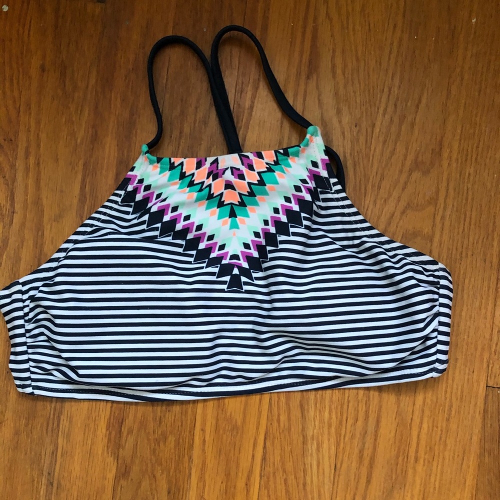 Stripped high neck bikini top